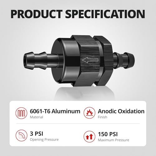 EVIL ENERGY 3/8" Check Valve, One Way Non-Return Valve Fitting Aluminum Black - size: 3/8