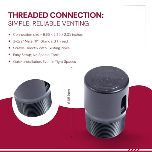 The 1-1/2" Male Threaded ProVent Venting Solution Air Admittance Valve AAV, RV's and Housing Applications Odor Prevention Valve for Plumbing and Drainage Systems (Black) - color: Pack of 1 - Residential Housing