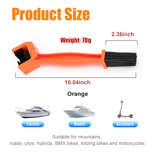 Ziciner Motorcycle Chain Brush, Bike Chain Cleaning Brush with Double-Ended Brushes, Durable Motor and Bicycle Chain Gears Maintenance Cleaning Tool, Motorcycle Accessories (Orange) - color: Orange