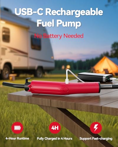 Leshein Fuel Transfer Pump 3GPM, USB Rechargeable Electric Siphon Pump for Gasoline Diesel Water, Portable Leakproof Gas Can Pump with Upgraded Hose Material & Build, Ultra-Fast Oil Transfer Pump