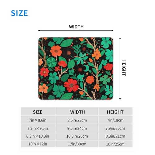 Red and Green Floral Computer Mouse Pad Non-Slip Rubber Base Square Mouse Mat for Office Computer Mousepad 10 X 12 Inch - color: Red And Green Floral, size: 12L x 10W inches