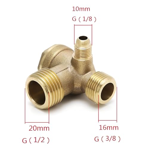 3-Port Brass Male Threaded Air Compressor Check Valve 90-Degree Right Air Compressor Valve Air Compressor Parts Air Check Valve (1/2"x 3/8" x 1/8") - size: 1/2"x 3/8" x 1/8"