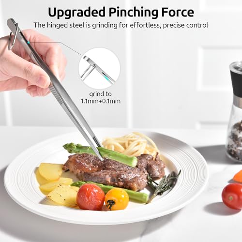 U-Taste 8in Kitchen Plating Tweezer: 18/8 Stainless Steel Food-Grade Metal Food Tong, Seamless-Welding, Sturdy and Flexible with Non-Slip Tips for Serving, Decorating, Cooking, Baking (Pointed Tip) - size: 8in (pointed tip)