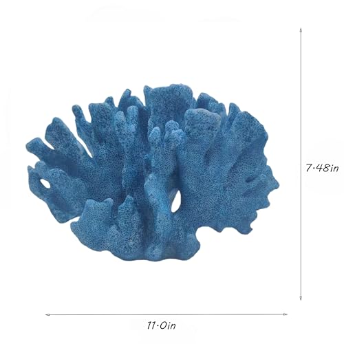 Etlemonde Blue Beach Coastal Fan Coral Decor Resin Statue - Faux Sea Coral Reef for Bathroom Shelf, Coffee Table, Nautical Beach House Home Decor Accent - color: Blue-d