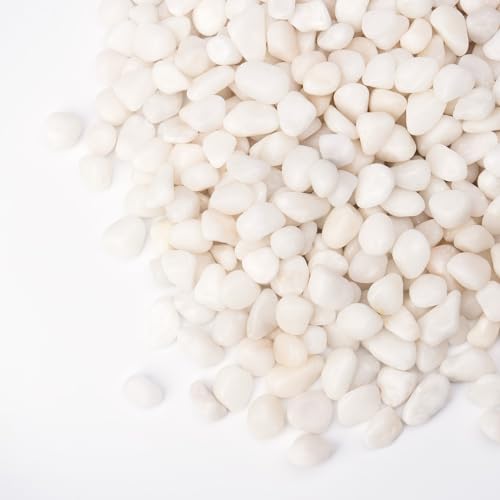 Pulovin 5 lbs White Pebbles for Vases, 3/8" Small Plant Rocks for Pots Indoor, Decorative Pea Gravel for Succulents, Bamboo, Terrarium, Landscape, Garden - color: White