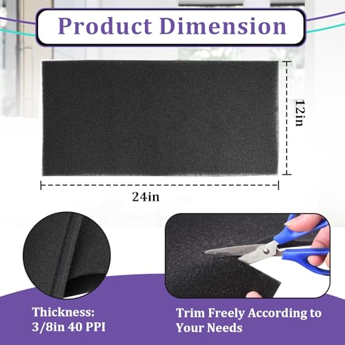 2PCS Air Filter Foam Sheet Material Compatible with UNI 12" x 24" x 3/8" 40PPI Filter Foam, Washable & Reusable Foam Pad Pre Filter Sheet, Cut to Fit Air Conditioners, Air Purifiers, and Aquariums