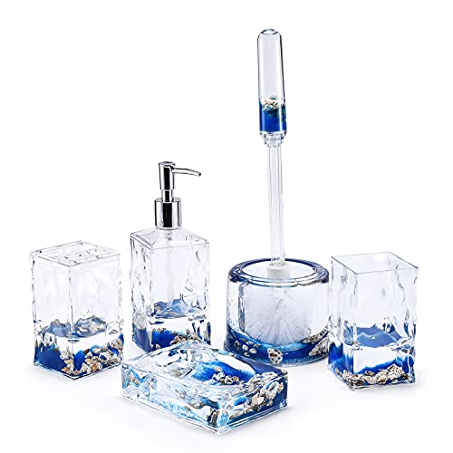 LOCCO DECOR 5 Piece Acrylic Liquid 3D Floating Motion Bathroom Vanity Accessory Set Shell - size: 5-piece, style: Shell
