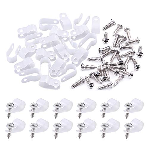 Swpeet 120 Pack White 3/8 Inch Nylon Plastic R-Type Cable Clips Clamp Kit, Nylon Screw Mounting Cord Fastener Clips with 120 Pack Screws for Wire Management (3/8 Inch, White) - color: White, size: 3/8 Inch