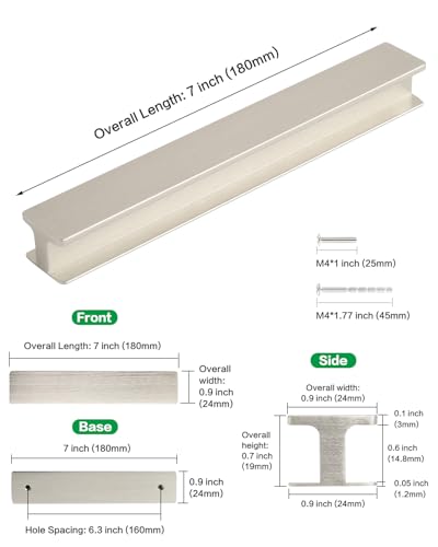 Self Stick On Handles for Cabinets Sliding Closet Door Handles 7 Inch Long Brushed Nickel Adhesive Shower Door Handle Furniture Hardware No Drill Pull Handle - color: H-Brushed Nickel, size: 7 Inch
