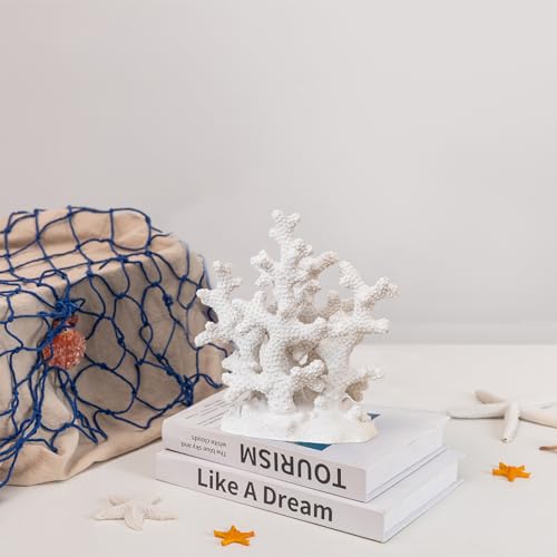 7.1" H White Coral Decor, Resin Statue, Nautical Decorations for Home, Bedroom, Bathroom, Living Room, Beach/Coastal/Ocean Themed Cabinet Shelf Tabletop Decor - color: White, size: 7.1"H
