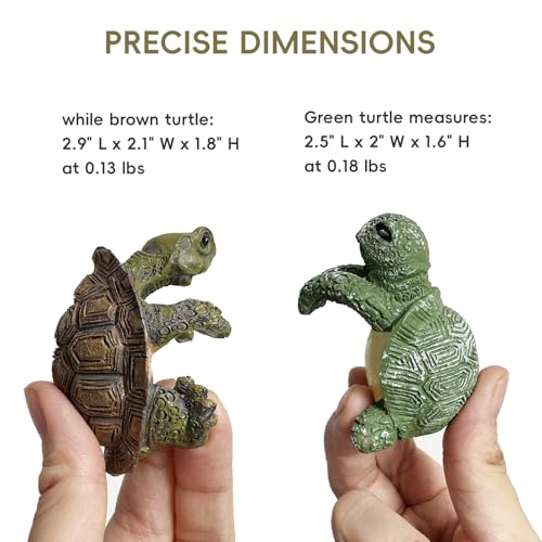 2pcs Resin Turtle Figurines for Pot Edge and Aquarium Decor, Realistic Climbing Green and Brown Decorative Turtles