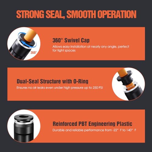 TRILINK 3/8" OD Push to Connect Fittings – Air Line Tee Connectors, Quick Connect Pneumatic Fittings, Push Lock Air Hose Fittings for Compressor, Air Tools & Tubing (10 PCS) - color: 3/8" OD, size: Tee(10pcs)