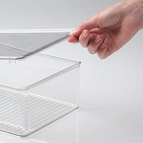 mDesign Stackable Plastic Bathroom Storage Box, Hinge Lid, Container for Organizing Soap, Body Wash, Shampoo, Conditioner, Hand Towels, Hair Accessories - Lumiere Collection, Clear