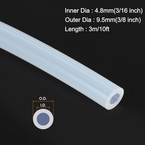 MECCANIXITY 10ft Clear Silicone Rubber Tubing 3/16" ID 3/8" OD Plastic Tube Flexible Air Hose for Brewing, Wine Making, Pump Siphon, 4.8mm x 9.5mm, with 2pcs Clamps - color: Clear, size: 3/16" x 3/8"