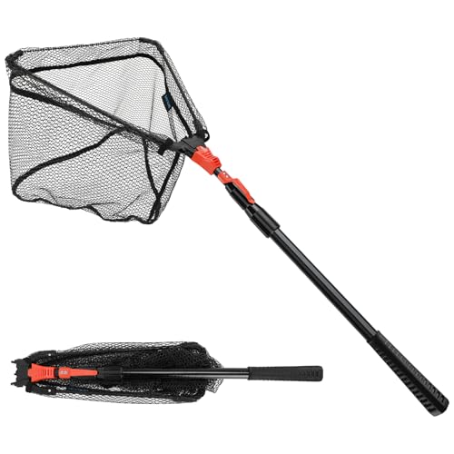 SAN LIKE Fishing Net Fish Landing Net Collapsible Fish Net with Anti-Slip Telescoping Rubber Pole Handle for Kids Adults in Saltwater Freshwater Multi-Size Extending to 37/42/43/51/69/71/89/98inch - color: Orange Fiberglass Pole,Length 38.2" to 70.9"
