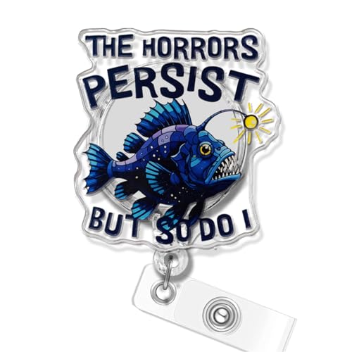 Funny Badge Reel, Dark Humor Quote Fish ID Retractable Badge Holder with Retractable Alligator Clip for Nurse, Doctor, Nursing Student, Hr, Office Workers - color: Anglerfish