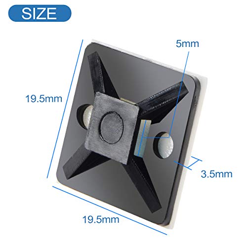 XHF 100 PCS 3/4" Black Self Adhesive Cable Zip Tie Mounts Wire Cable Clips Holders Management Anchors Organizer Holders Squares(HS-101S) - color: Black, size: 3/4"-100pcs