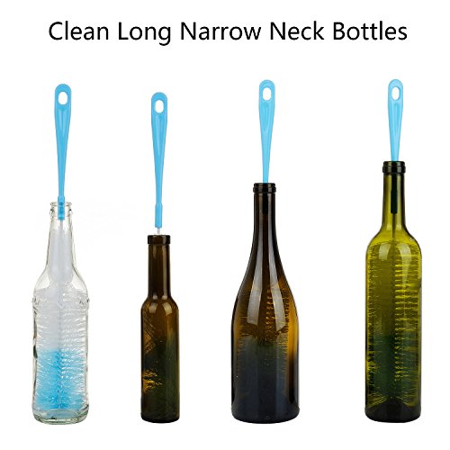 3-Pack Long Bottle Cleaning Brush for Narrow Neck Beer, Wine, Flask, Thermos, Sportwell, Pitcher, Brewing Bottle Cleaner, 16 Inches - color: Blue