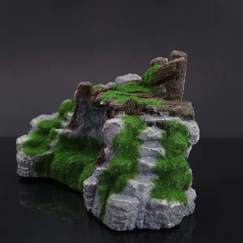 Kopida Fish Tank Ornaments 1PC Aquarium Artificial Resin Rockery Creative Moss Rockery Shape Fish Tank Decoration Landscaping Home Fish Tank Table Bridge Ornament