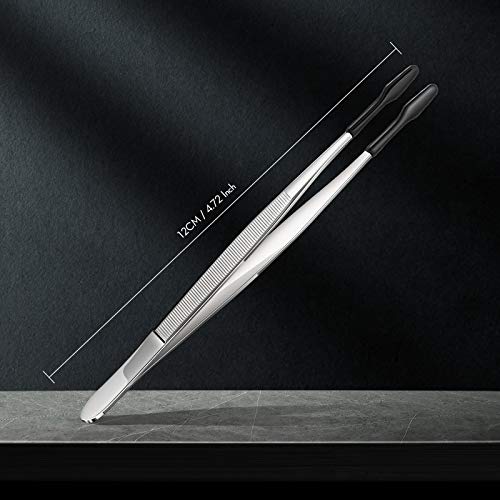 Honoson 2 Pieces Rubber Tipped Tweezers PVC Rubber Coated Soft Non Marring Flat Tip Lab Industrial Hobby Craft Tweezers Tools Jewelry Coin Stamp Tongs(Black) - color: Black