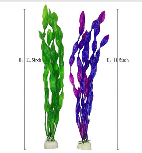 CNZ Assorted Color Aquarium Plastic Plant Decoration w Ceramic Base (9-Piece Assorted)