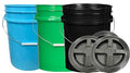 House Naturals 5 Gallon Food Grade Buckets, 3 Color Buckets with Screw on lids - color: Black/Green/Aqua- Black Lids