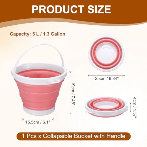 uxcell Collapsible Bucket, 1.3 Gallon (5L) Small Foldable Bucket, Portable Water Pail Round Tub Cleaning Tools with Handle for RV Camping Household Garden Fishing Car Wash, Pink - color: Pink