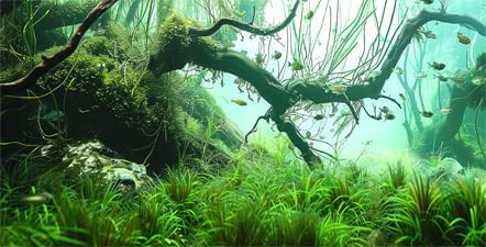 72X18IN Natural Submerged Forest Background Aquarium Background, 3D Image of Underwater Fish Tank Decoration, Greenery with 10 EVA Double-Sided Tape ﻿ - size: 72X18in/180X45cm