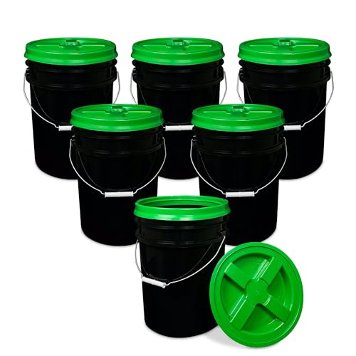 ePackageSupply 5 Gallon Bucket - Food Grade Bucket with Airtight Gamma Seal Screw-On Lid, BPA-Free, Heavy-Duty 90 Mil HDPE Plastic, Bulk Storage, Durable Container, Made in USA, Black/Green, 6 Packs - color: Black/Green, size: 6 Packs