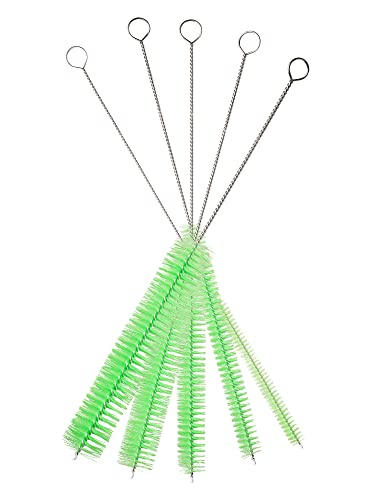 10" Tube Brush Set - 5-Pack Large Pipe Cleaners Green | Flexible food-grade 304 wire stem, Densely packed surface-safe nylon bristles, Large diameter cleans deep plumbing lines - color: Green, size: Large 5 Pack (8mm 12mm 16mm 20mm 24 mm)