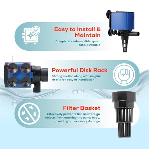 Aqua Dream 475 GPH Aquarium Powerhead - 3-in-1 Submersible Filter Pump with Air Oxygenation & Adjustable Flow, 25W High-Performance Water Circulation Pump for Fish Tanks - 1 Pc - color: Blue; 1 Pc, size: 475 GPH