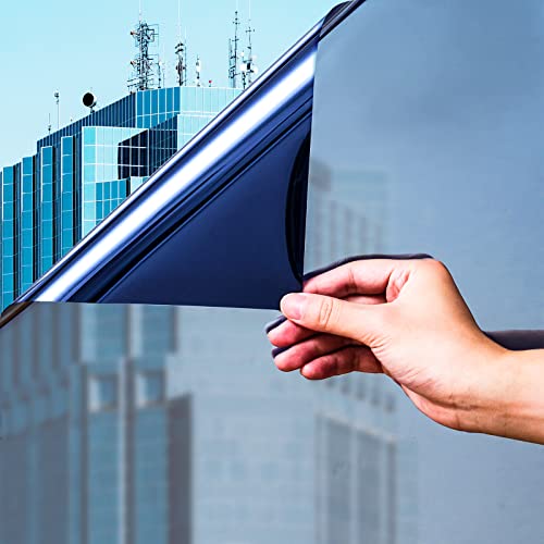 Niviy One Way Window Film Daytime Privacy Mirror Effect Reflective Window Tint for Home Self Adhesive UV Sun Blocking Heat Control Glass Door Films 17.5 x 78.7 inches Blue Silver - color: Blue-silver, size: 17.7" X 78.7"