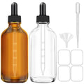 Bumobum Amber Dropper Bottles, 4oz Glass Bottle with Dropper for Essential Oils with Funnel, Labels & Pipette, 2-Pack Tincture Bottles with Dropper(Unbreakable Plastic Eye Dropper) - color: Amber and Clear