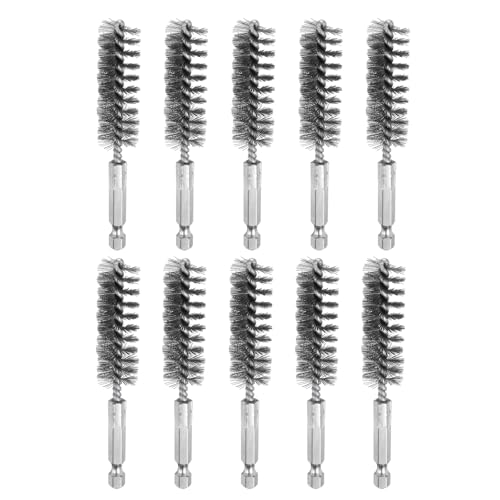 HARFINGTON 10Pcs Stainless Steel Bore Brush 16mm Dia 4" Long Cleaning Twisted Wire Brush with Handle 1/4" Hex Shank for Tubes, Ports, Bearings - size: 16mm