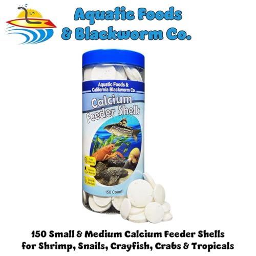 Calcium Feeding Shells, Small & Medium for Shrimp, Snails, Crabs, Crayfish, Plecos, Catfish, All Tropical Fish, 4-Type Wafer & 12-Type Pellet Mix Included 150 Count Canister - size: 150 Count (Pack of 1)