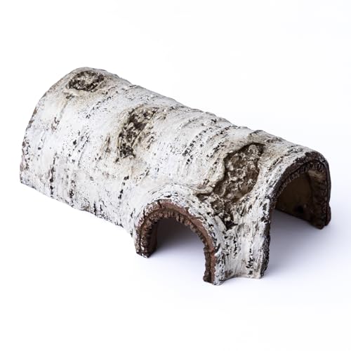 Natural Reptile Hide Basking Platform, Hideout Decor for Aquarium, Fish Tank, Bearded Dragon, Gecko, Shrimp, Betta (Glow-in-the-Dark Birch Tree Hiding Cave, Small)