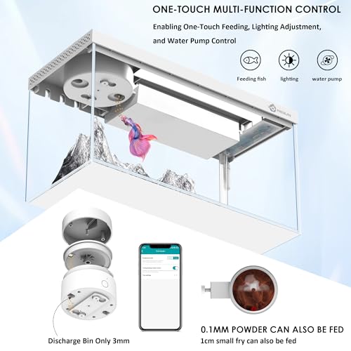 Smart Fish Tank Aquarium Kit with APP Control and Auto Feeder -1.5 Gal Fish Tank Multi-Layer Filtration System Silent Pump & UHD Glass -16 Million DIY Colors Includes Mini Magnetic Scrubber Scraper - size: 1.5Gal