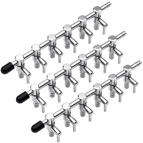 3 Pack 6 Way Aquarium Stainless Steel Air Flow Control Lever Valve with Airline Tubing Connector for Air Pumps Fish Tank Multi-Port Distributor Splitter - style: 6-Way