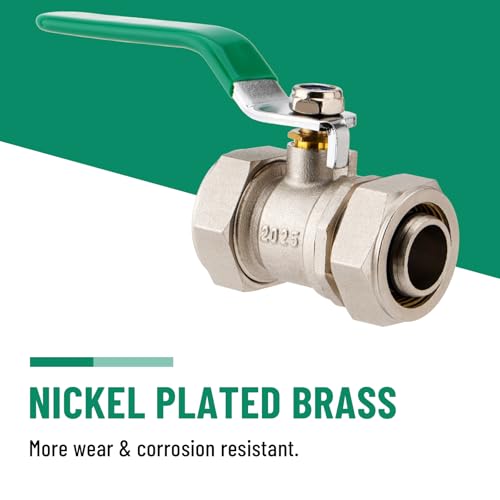 3/4" Air Piping Fittings, In-Line Ball Valve Shut-Off Fittings M8039 for Compressed Air Piping System, 175PSI Nickel-Plated Brass (2PCS)