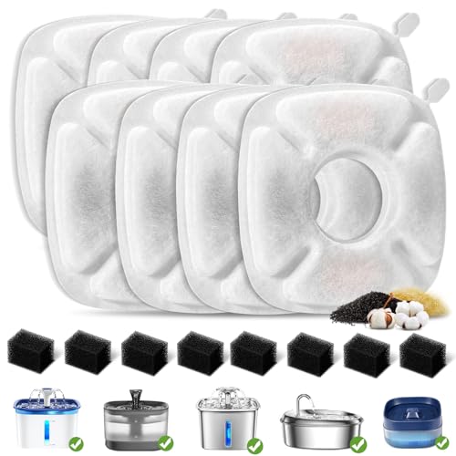 （16 Pieces） 8 Pack Replacement Filters & 8 Pack Replacement Pre-Filter Sponges for Veken 95oz/2.8L Bellflower Pet Fountain Cat Water Fountain Dog Water Dispenser