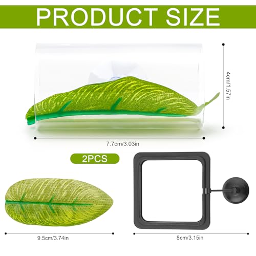 Betta Fish Aquarium Decorations, 2pcs Acrylic Tunnel & 2pcs Plastic Leaf & Square Feeding Ring Tank Accessories for Playing Hiding