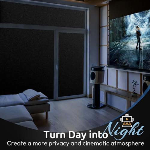 rabbitgoo Blackout Window Film, Removable Window Tint in House Static Cling, Darkening Privacy Heat & Light Blocking, Window Cover Day Sleep for Home Garage Bedroom Black 29.5 x 157.4 Inches - color: Black, size: 29.5" X 157.4"