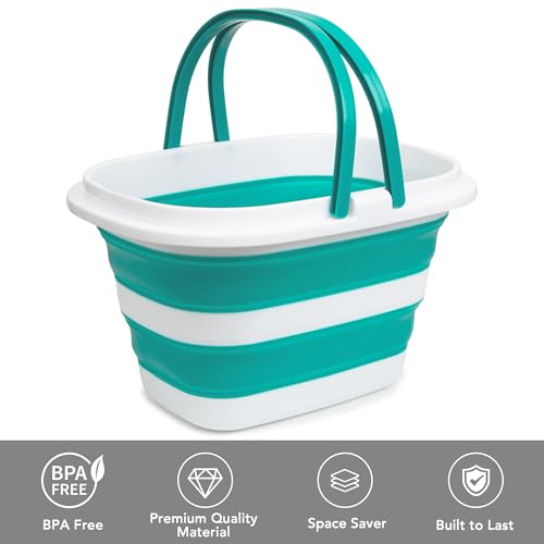 Large Collapsible Mop Bucket, 16L(4.2 Gallon) Plastic Bucket for House Cleaning, Car Washing, Silicone Cleaning Supplier Organizer, Portable Basket with Handle for Laundry Storage, RV Camping, Fishing - color: Mint