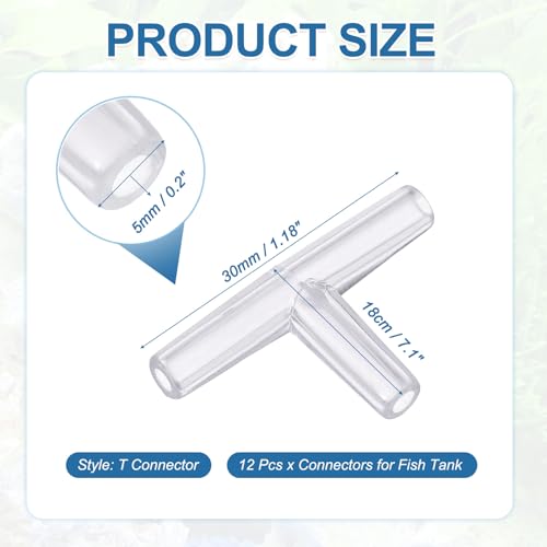 Aquarium Air Valve Connector, Aquarium Air Pump Accessories T Connector Plastic Inline Tubing, (12 Pcs), Intended for Fish Tank Oxygenation System - style: T Connector