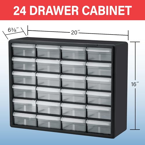 Akro-Mils 24-Drawer Plastic Drawer Storage Cabinet for Garage Organization, Bead Organizer, Building Bricks Storage, Teacher Toolbox, Makeup Organizer, 20" W x 6" D x 16" H, 10124 Black - color: Black, size: 24 Drawer, style: 1 Pack