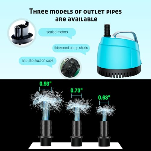 700GPH Submersible Water Pump Ultra Quiet (2600L/H, 40W),Bottom Suction Pond Outdoor Fountain Pump with 3 Nozzles,8ft Lift,Adjustable Flow for Koi Pond,Waterfall,Aquarium,Hydroponic Systems - color: Turquoise, size: 2600L/H, 40W