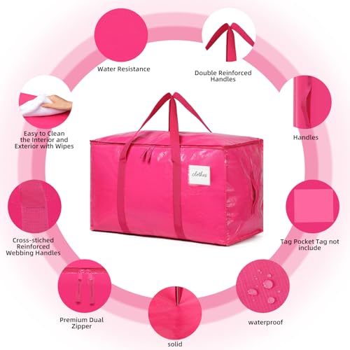 Moving Bags Heavy Duty Hot Pink – Large Packing Bags for Moving, Extra Large Storage Totes with Zippers and Handles - color: Hot Pink
