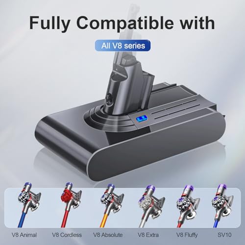 for Dyson V8 Battery Replacement,21.6V 8000mAh Batteries Compatible with Dyson V8 Animal/V 8 Absolute/V 8 Motorhead /V8 Fluffy/SV10,Pre-Filter &Post-Filter &Cleaning Brush Included