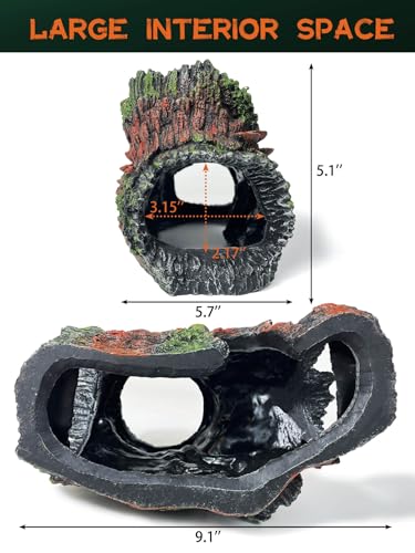 Aquarium Decor - Large Hollow Bark Hiding Cave,Resin Reptile Hideout for Bearded Dragons,Fish Tank Hideout with Realistic Scales Texture, Lizard,Gecko,Turtle, Snake,Beta Fish,Plecos Aquatic Pet - color: Hollow Bark Hideout