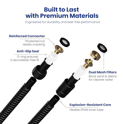 JOMOO Shower Hose, 59 Inch Extra Long Flexible Stainless Steel Handheld Showerhead Hose Extension, Flexible and Durable Replacement Hose with Brass Insert and Nut, Matte Black - color: Matte Black, size: 59 Inch